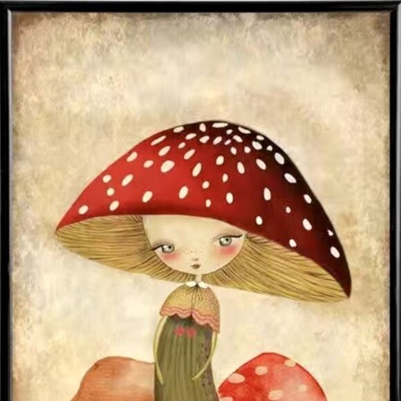 16x12 Whimsical Fantasy Mushroom Girl Enchanted Forest Children's Canvas Print - Picture 2 of 3